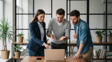 Trois jeunes professionnels collaborant dans un bureau moderne