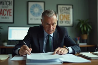 Homme d'affaires en costume dans un bureau moderne