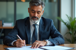 Homme d'affaires sud-asiatique en costume dans un bureau