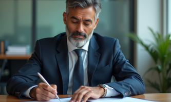 Homme d'affaires sud-asiatique en costume dans un bureau