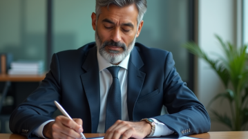 Homme d'affaires sud-asiatique en costume dans un bureau