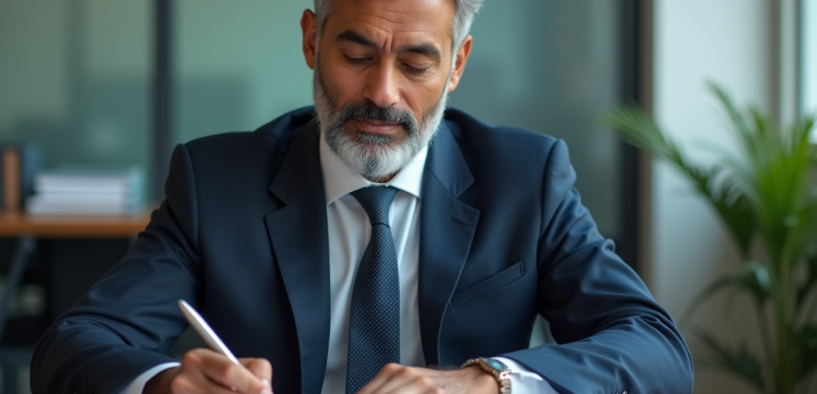 Homme d'affaires sud-asiatique en costume dans un bureau
