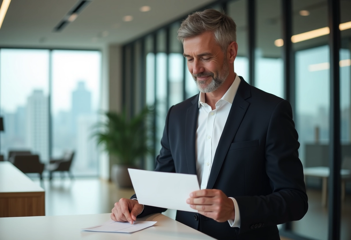 Homme plaçant une carte de remerciement dans une enveloppe