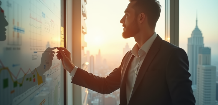 Homme d'affaires confiant dans un bureau moderne en pleine stratégie