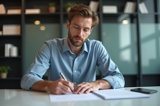 Homme daffaires signant un contrat dans un bureau moderne