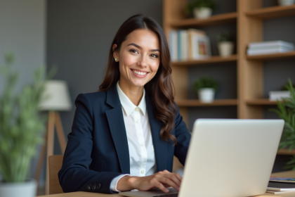 Jeune femme professionnelle souriante au bureau moderne