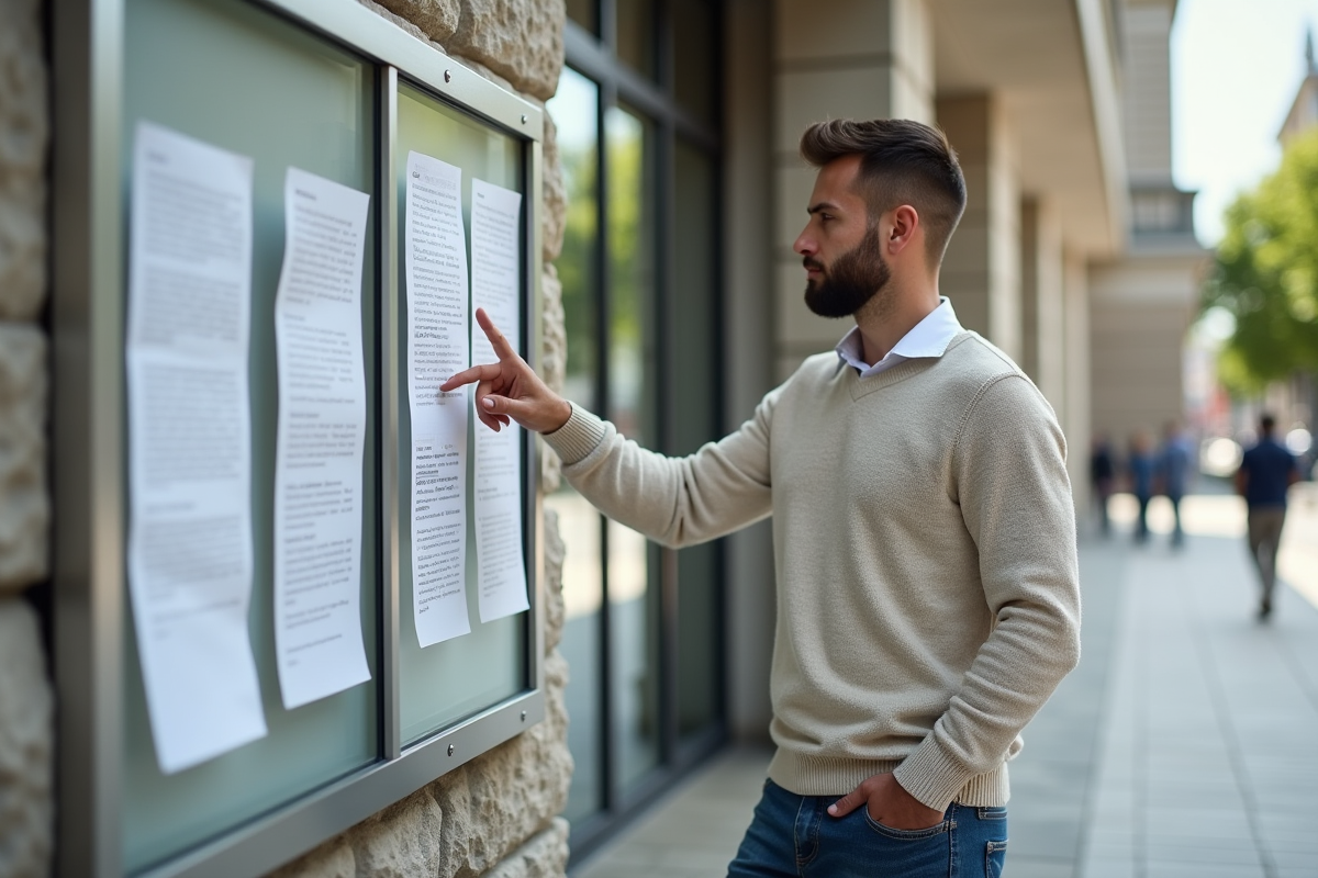 Jeune homme pointant un panneau d