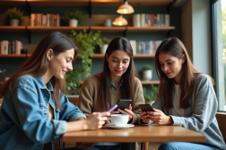 Groupe de jeunes professionnels autour d'une table au café