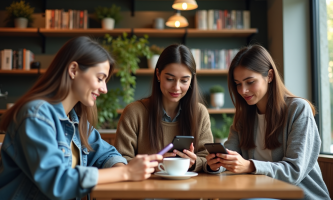 Groupe de jeunes professionnels autour d'une table au café