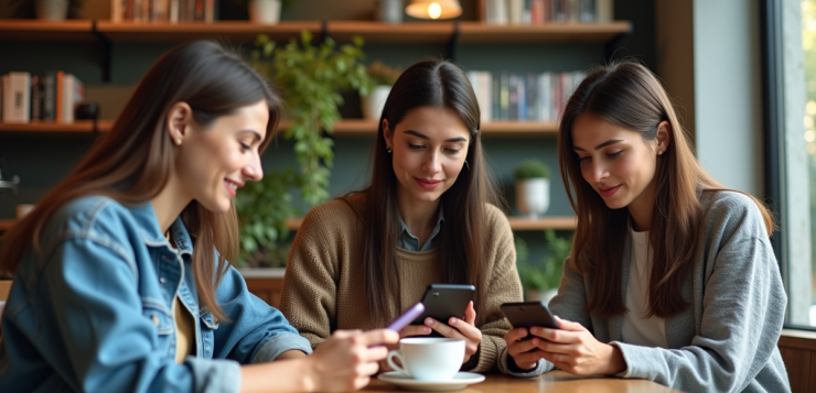 Groupe de jeunes professionnels autour d'une table au café