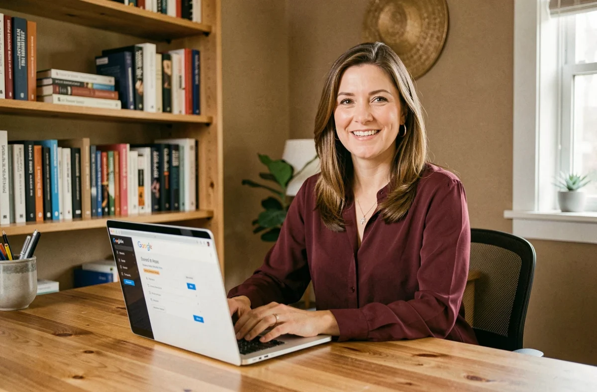 Consultante de Lise Mary Consulting travaillant sur une stratégie Google Ads pour un client