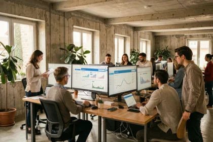 Équipe d'une agence Google Ads dans les Pays de la Loire travaillant sur des campagnes publicitaires numériques