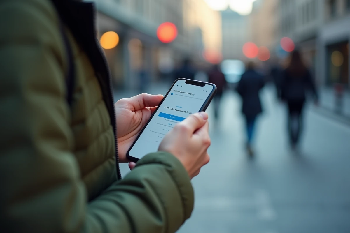 Personne consultant une notification de compte suspendu sur l'application mobile La Poste