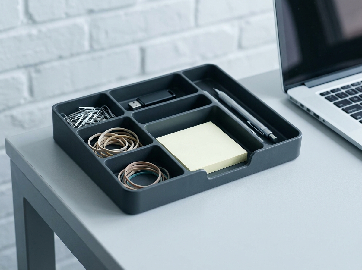 Organiseur de bureau modulaire Plano en plastique anthracite avec compartiments pour accessoires de bureau