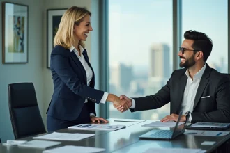 Partenariat entre une organisation d'utilité publique et une entreprise mécène lors d'une réunion professionnelle