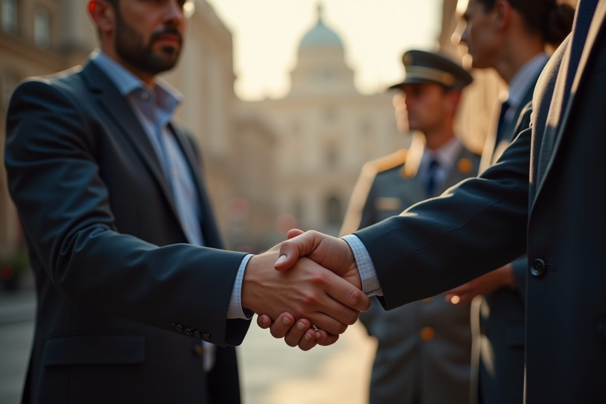 poignée de main confiante entre professionnel et officier raf