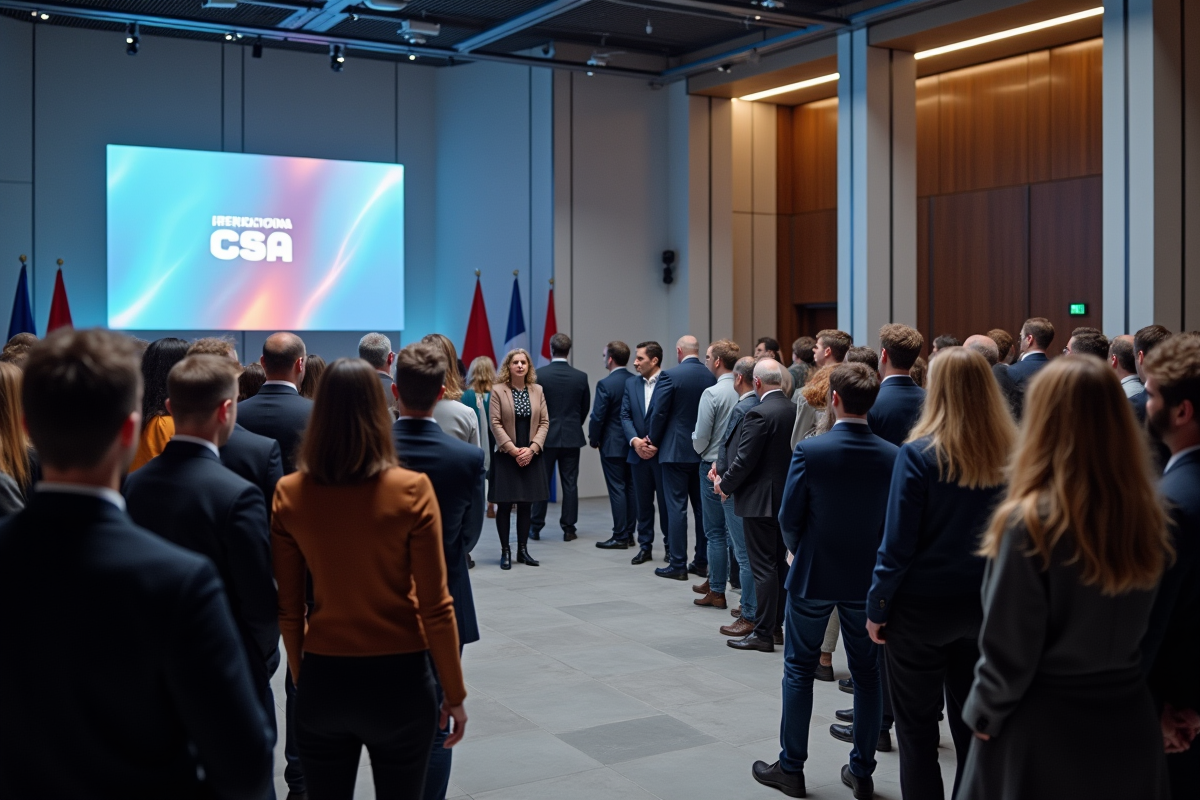 Groupe diversifié lors d une présentation sur la regulation des médias