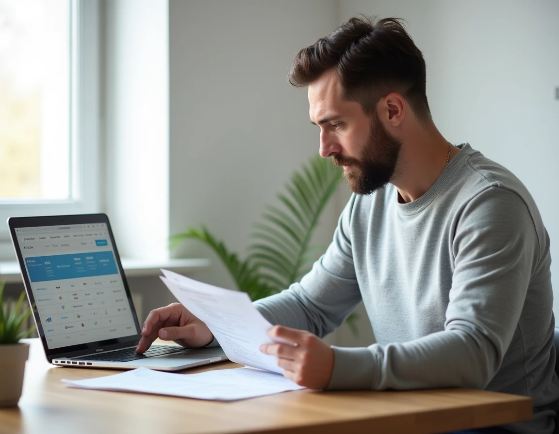 Professionnel du marketing comparant les tarifs 2026 des outils IA sur ordinateur portable dans un bureau à domicile