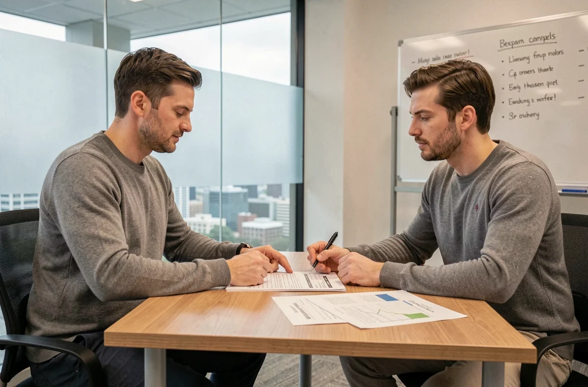 Réunion entre un travailleur indépendant et un consultant en portage salarial pour analyser une facture