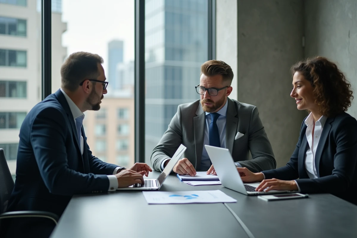 Groupe de professionnels en réunion autour d une table moderne