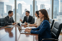 Groupe de professionnels en réunion dans un bureau moderne