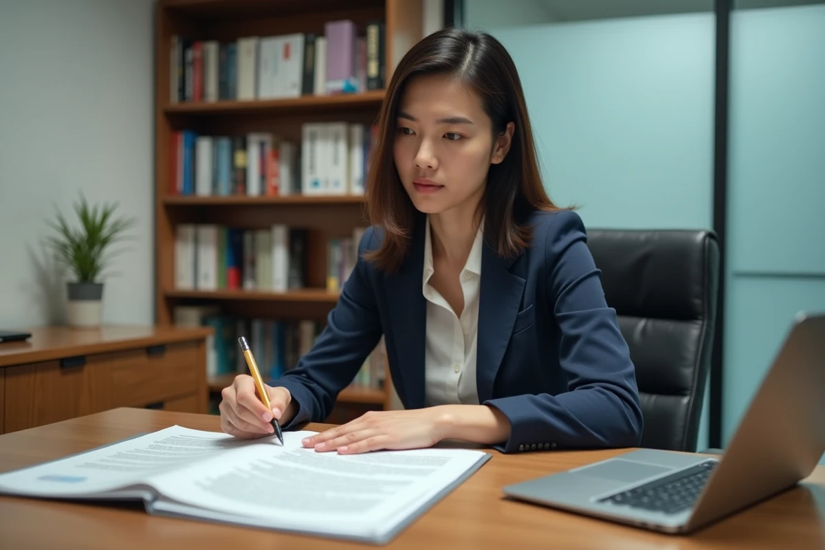 Responsable RH rédigeant une note de service sur les règles de sécurité au travail