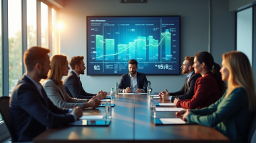 Réunion moderne avec tableau digital sur l'énergie