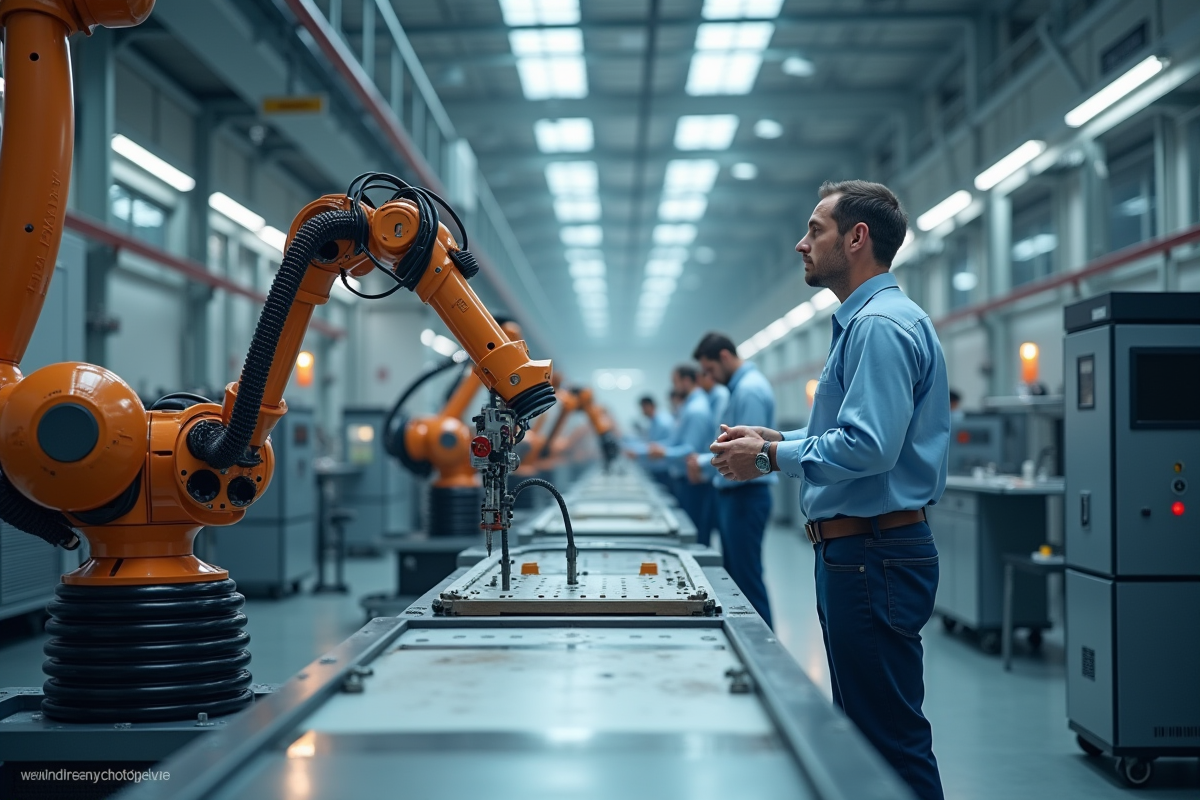 Usine française avec robots et employés au travail